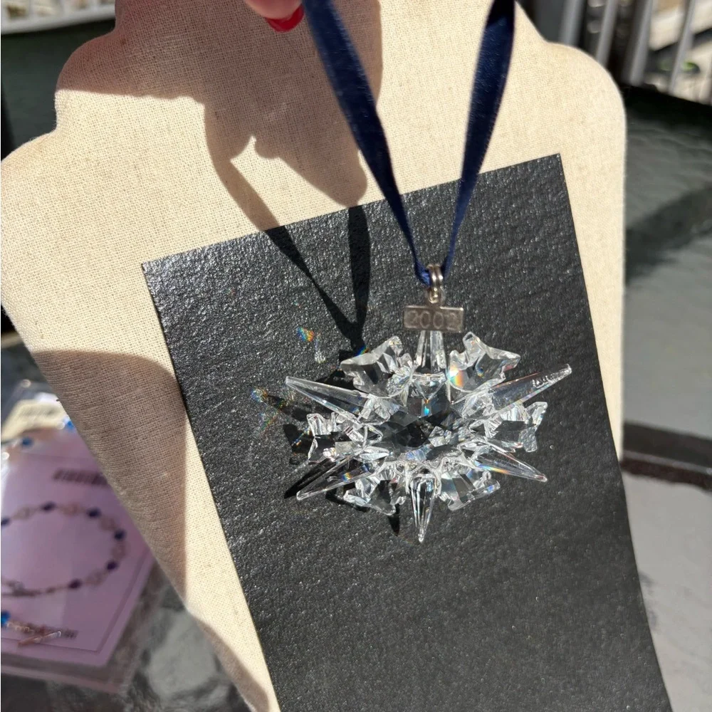 Swarovski Crystal Star Ornament with Blue Ribbon - Picture 1 of 4